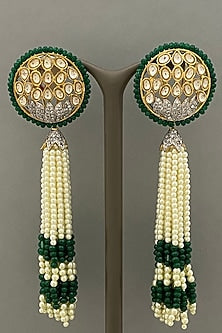 Gold Finish Beaded Tassel Earrings
