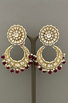 Gold Finish Red Beaded Earrings