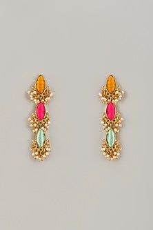 Gold Matte Finish Embellished Layered Dangler Earrings