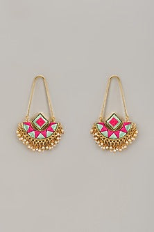 Gold Matte Finish Embellished Geometric Chandbaali Earrings