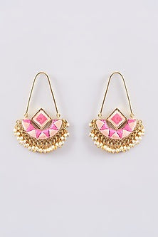 Matte Gold Finish Silk Thread Embroidered & Pearl Chandbali Earrings