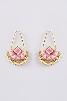 Matte Gold Finish Silk Thread Embroidered & Pearl Chandbali Earrings