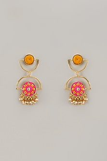 Gold Matte Finish Embellished Dangler Earrings