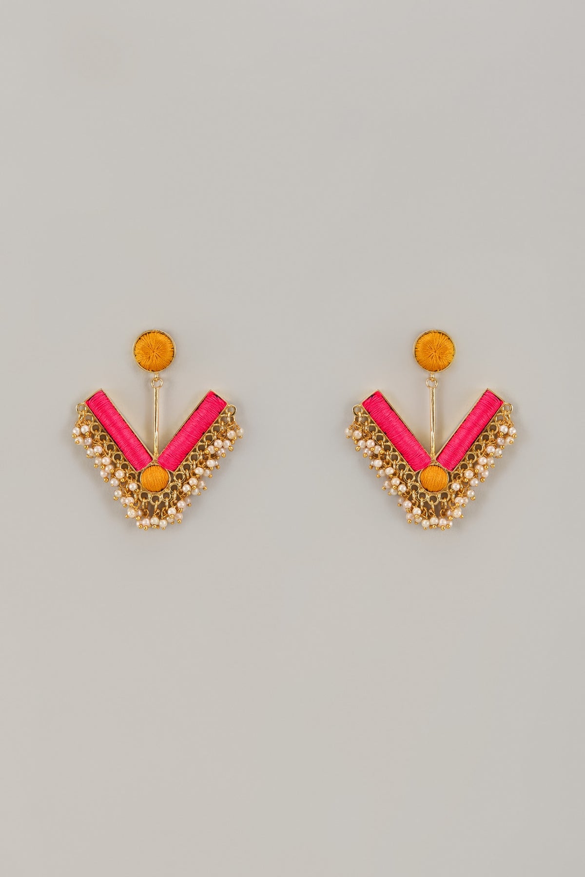 Gold Matte Finish Embellished Dangler Earrings