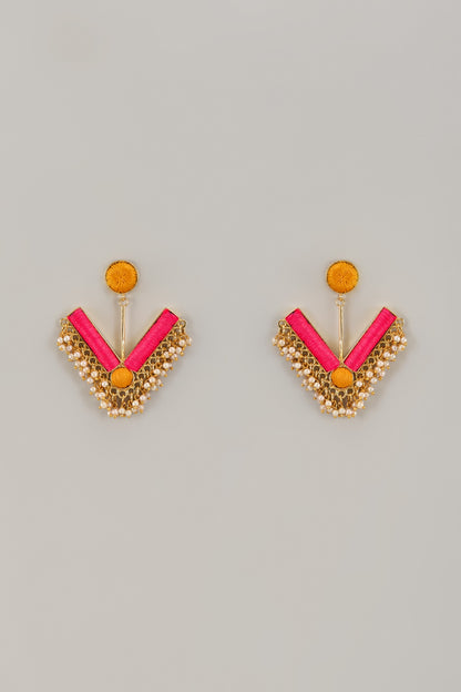 Gold Matte Finish Embellished Dangler Earrings