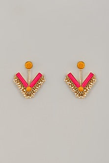 Gold Matte Finish Embellished Dangler Earrings