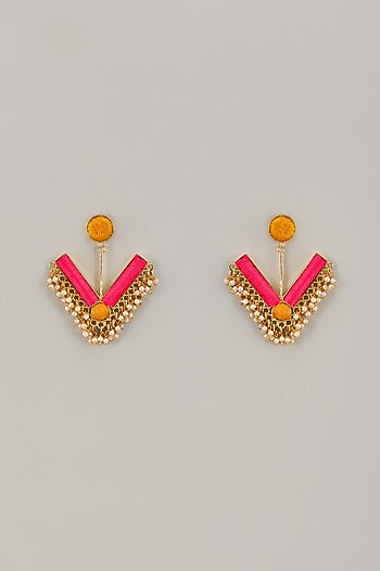 Gold Matte Finish Embellished Dangler Earrings