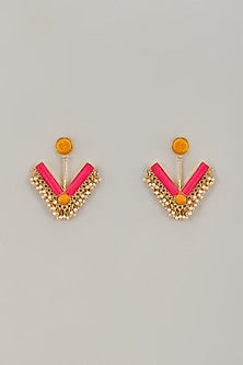 Gold Matte Finish Embellished Dangler Earrings