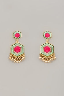 Gold Matte Finish Embellished Dangler Earrings