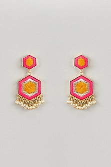Matte Gold Finish Silk Thread & Pearl Embellished Dangler Earrings