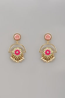 Matte Gold Finish Silk Thread Embellished Dangler Earrings