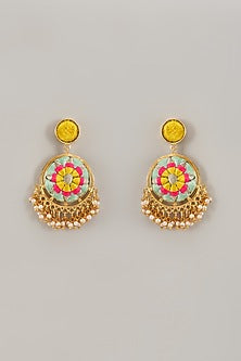 Gold Matte Finish Embellished Dangler Earrings