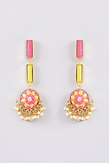 Matte Gold Finish Multi-Colored Silk Thread Embellished & Pearl Dangler Earrings