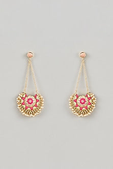 Matte Gold Finish Multi-Colored Zari Silk Thread Embroidered Chandbali Earrings
