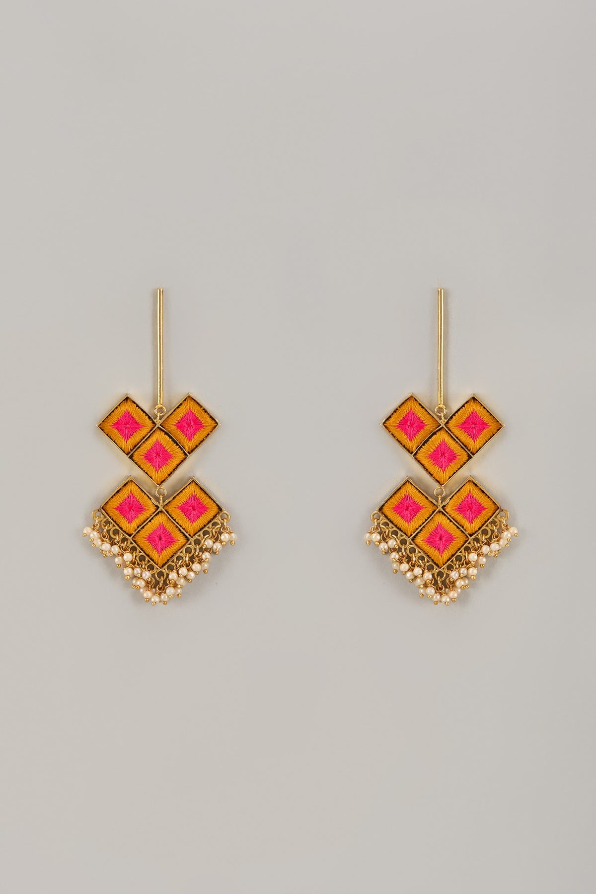 Gold Matte Finish Embellished Dangler Earrings
