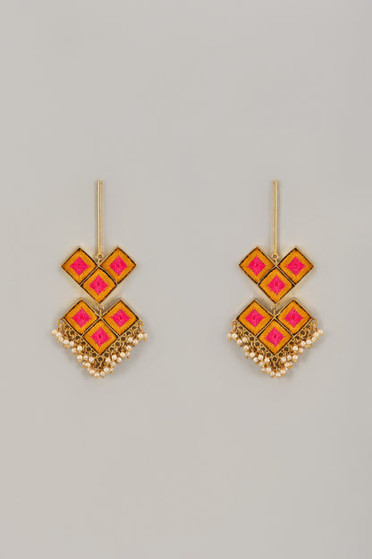 Gold Matte Finish Embellished Dangler Earrings