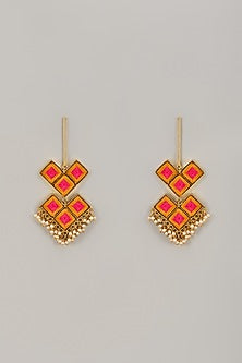 Gold Matte Finish Embellished Dangler Earrings