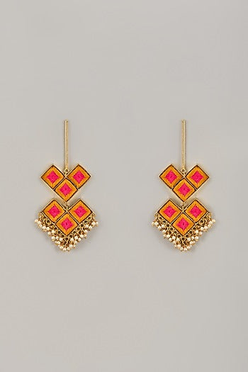 Gold Matte Finish Embellished Dangler Earrings