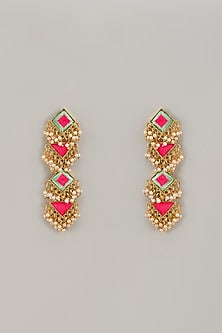 Gold Matte Finish Embellished Dangler Earrings