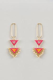 Matte Gold Finish Multi-Colored Zari Silk Thread Embroidered Dangler Earrings