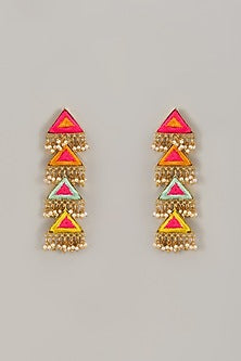 Gold Matte Finish Embellished Layered Dangler Earrings