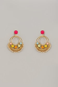 Gold Finish Embellished Geometric Chandbaali Earrings
