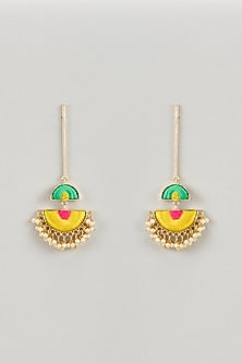 Matte Gold Finish Silk Thread & Pearl Embellished Dangler Earrings