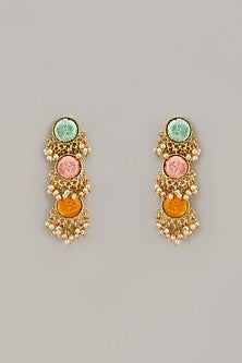 Gold Matte Finish Embellished Layered Dangler Earrings