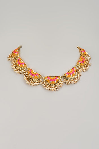 Gold Matte Finish Embellished Necklace