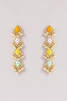 Matte Gold Finish Pastel Silk Thread Embroidered Layered Necklace Set