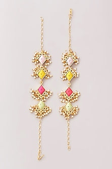 Matte Gold Finish Pastel Silk Thread Embroidered Layered Necklace Set