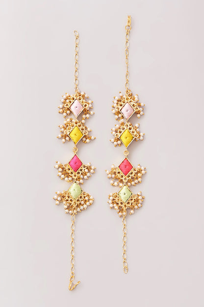 Matte Gold Finish Pastel Silk Thread Embroidered Layered Necklace Set