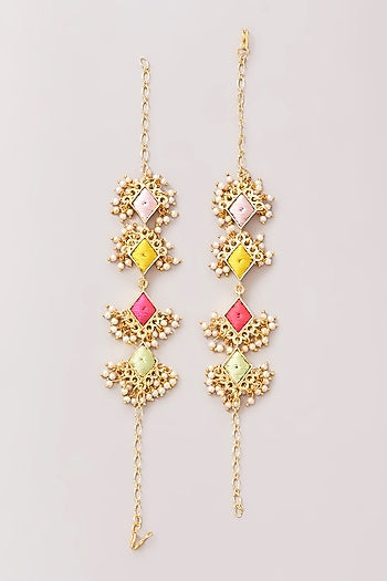 Matte Gold Finish Pastel Silk Thread Embroidered Layered Necklace Set
