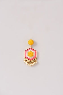 Matte Gold Finish Pink & Yellow Silk Thread Embroidered Layered Necklace Set