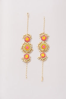 Matte Gold Finish Pink & Yellow Silk Thread Embroidered Layered Necklace Set