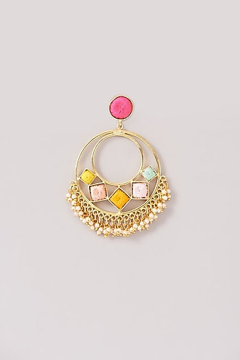 Matte Gold Finish Pastel Silk Thread Embroidered Layered Necklace Set