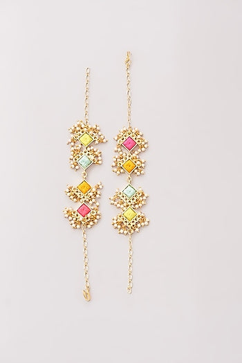 Matte Gold Finish Pastel Silk Thread Embroidered Layered Necklace Set