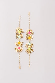 Matte Gold Finish Pastel Silk Thread Embroidered Layered Necklace Set