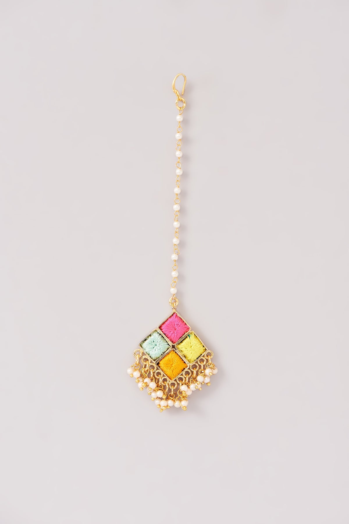 Matte Gold Finish Pastel Silk Thread Embroidered Layered Necklace Set