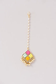Matte Gold Finish Pastel Silk Thread Embroidered Layered Necklace Set