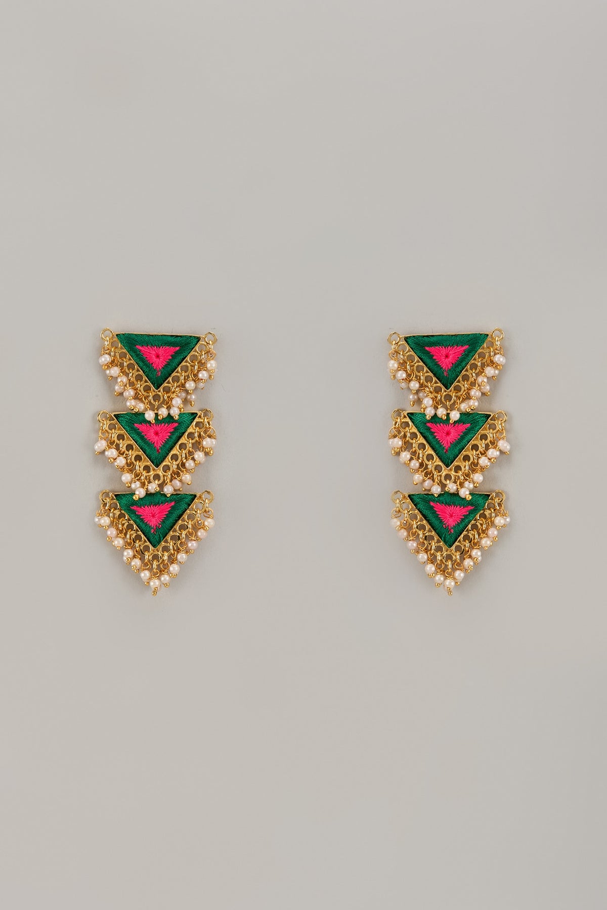 Gold Matte Finish Embellished Long Dangler Earrings