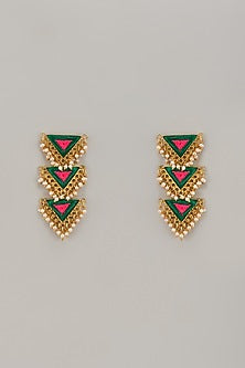 Gold Matte Finish Embellished Long Dangler Earrings