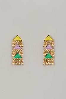 Gold Matte Finish Embellished Layered Dangler Earrings