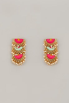 Gold Matte Finish Embellished Tiered Dangler Earrings