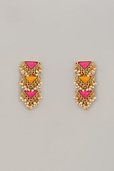 Gold Matte Finish Embellished Layered Dangler Earrings