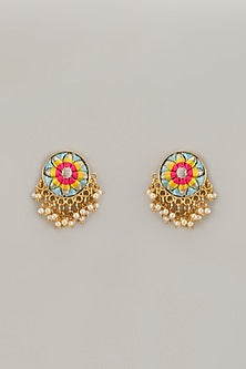 Gold Matte Finish Embellished Stud Earrings