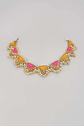 Gold Matte Finish Embellished Necklace