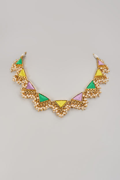 Gold Matte Finish Embellished Necklace