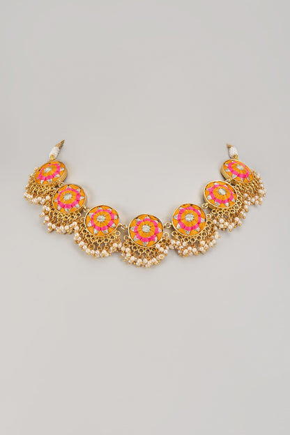 Gold Matte Finish Embellished Necklace