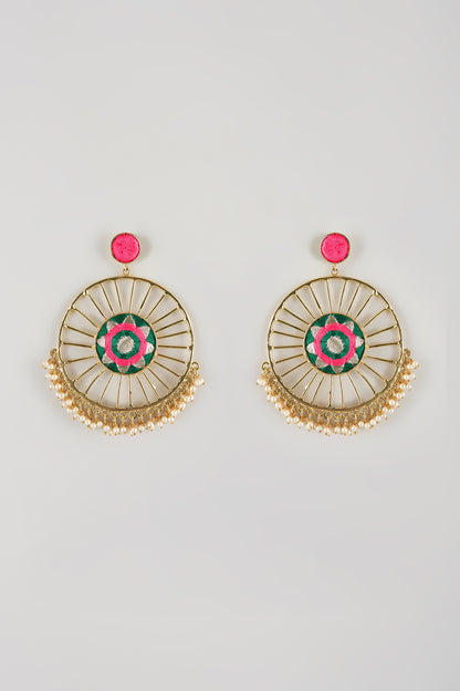 Multi-Colored Brass Threadwork Chandbali Earrings